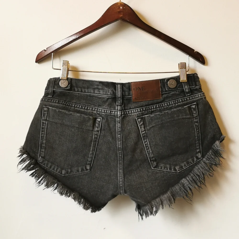 One Teaspoon Black Washed Denim Frayed Hem Embroidered Beaded Jean Shorts Boho - Picture 3 of 10